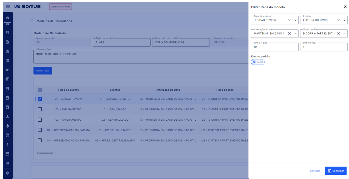 Tela dos itens preenchidos
