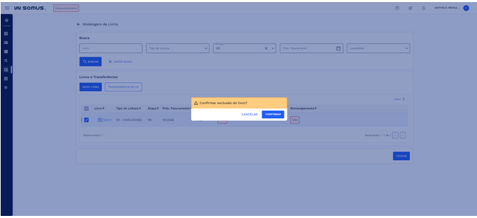 Caixa de Diálogo: Confirmar exclusão do livro