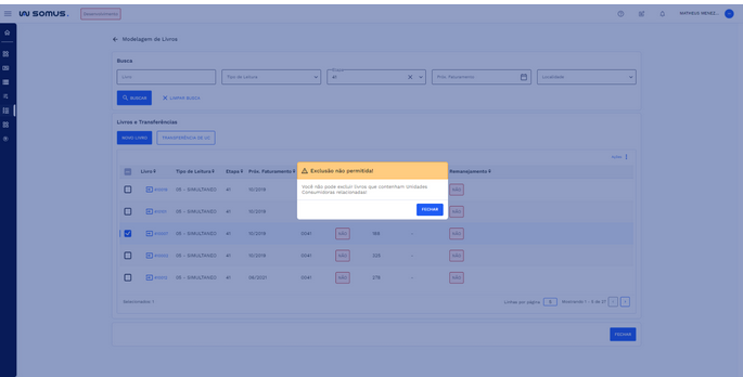 Caixa de Diálogo: Exclusão não permitida