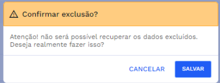 Janela para confirmação de exclusão da etapa