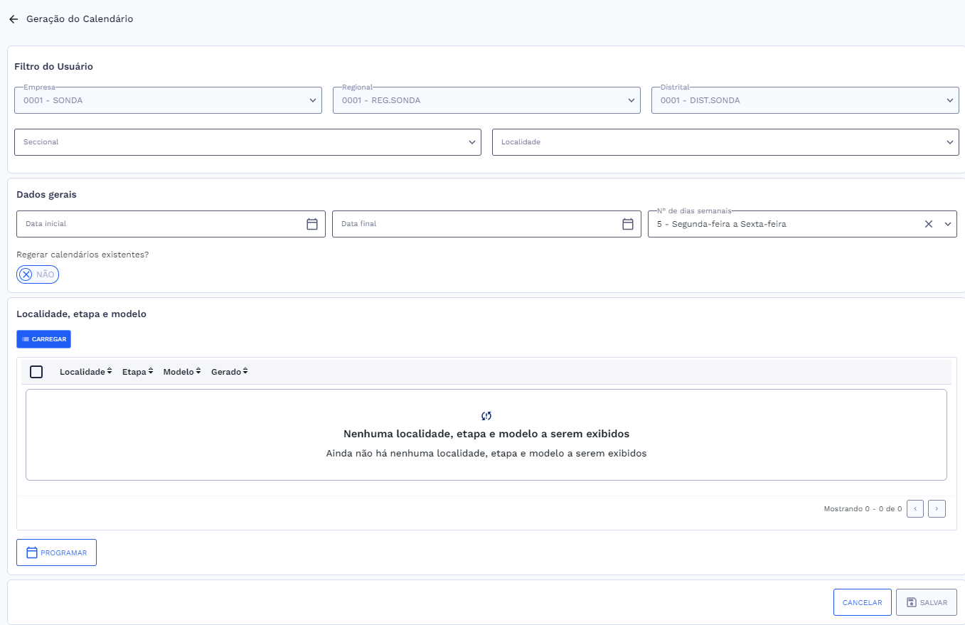 Estrutura da aplicação Geração do Calendário
