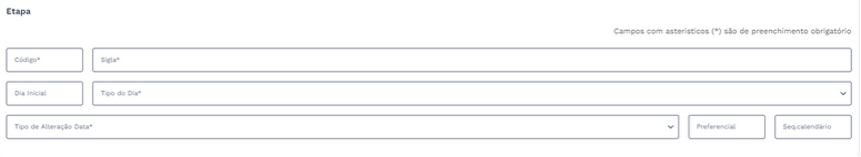 Estrutura com os campos de preenchimento