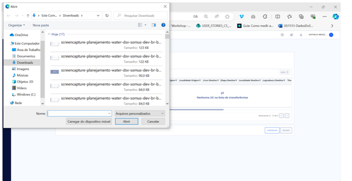 Janela exibida para importação