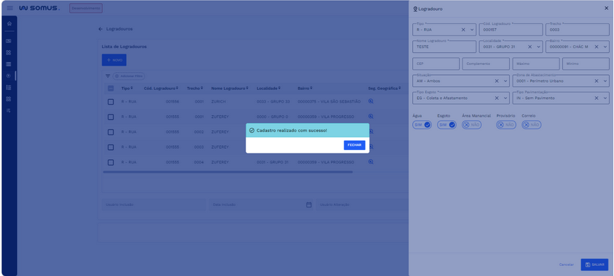 Caixa de diálogo: Cadastro realizado com sucesso